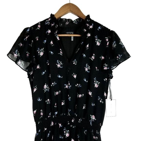 1.State Woodland Calico Rich Black Floral High Low Dress - Picture 4 of 9